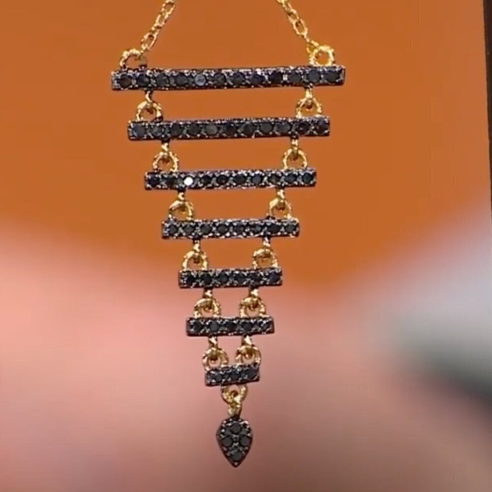 Rarities Carol Brodie 3/4ctw BLACK DIAMOND Gold Plated Silver Drop Earrings NWT - Picture 4 of 15